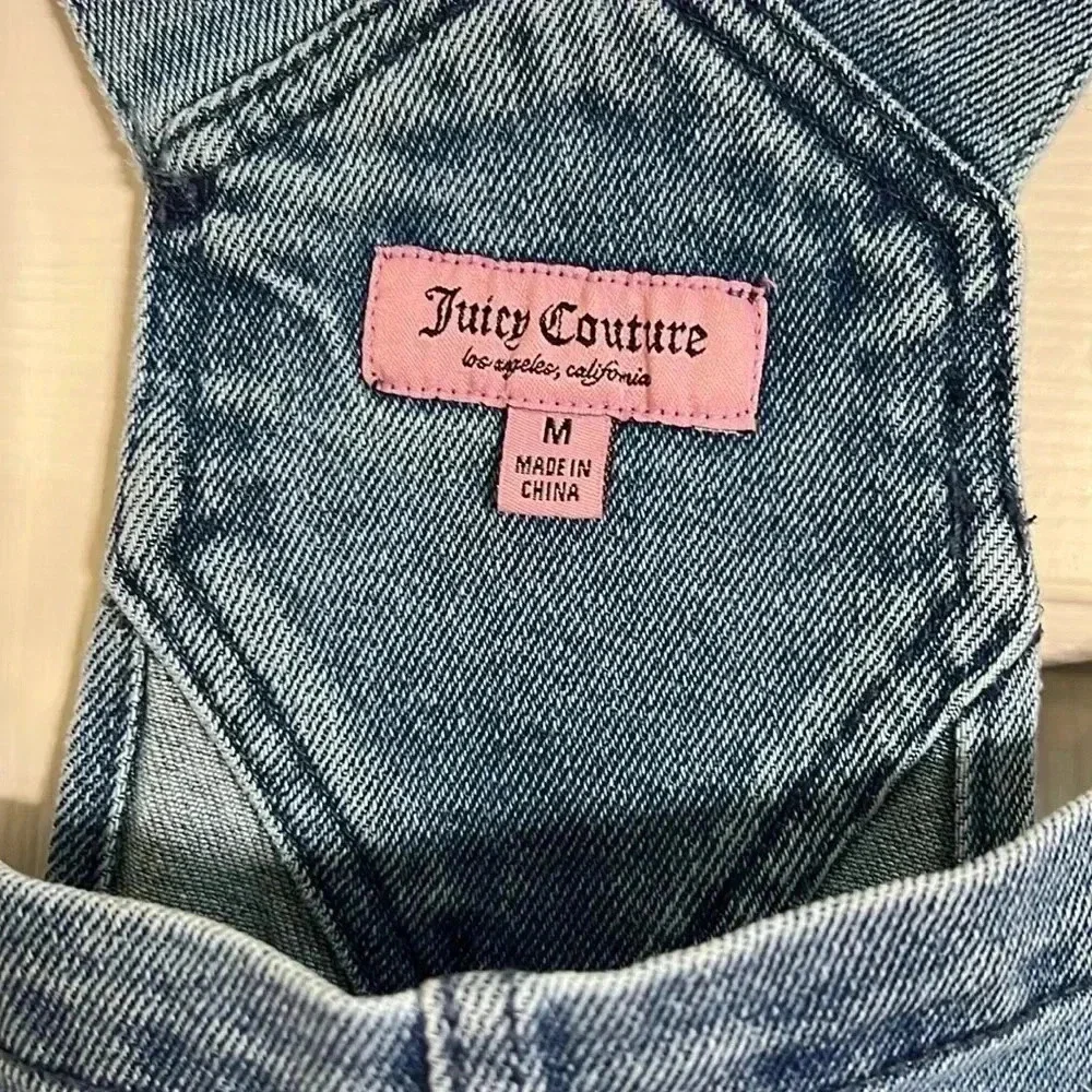 JUICY COUTURE DENIM WIDE LEG OVERALL WITH RELEASE HEM in Medium Wash medium - Picture 3 of 12